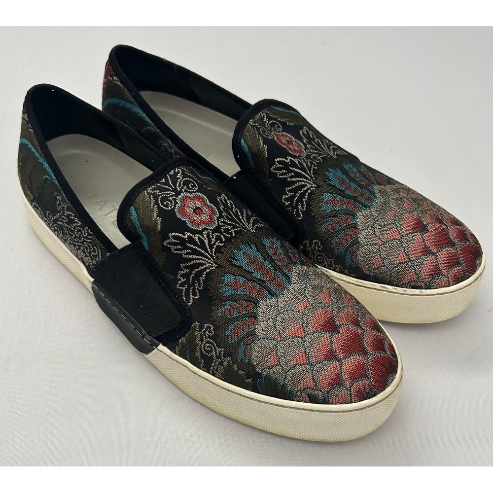 1STATE Waylan Slip On Sneaker Women 9 Black Floral Tapestry Brocade Loafer Shoes